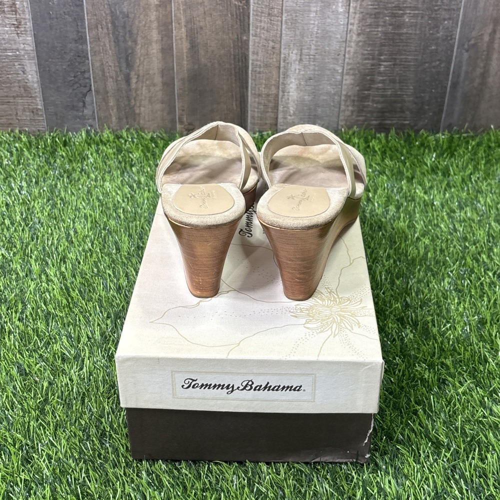 Tommy Bahama Wooden Say No Raw Sugar Italy Suede Leather Slide Sandals - Picture 5 of 8